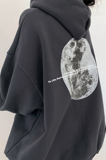 Moon Print Oversize Pullover Hoodie