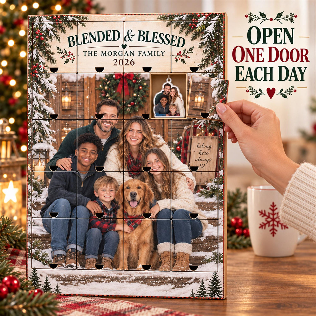 Personalized Blended Family Advent Calendar with 24 Custom Photo Acrylic Ornaments, Bonus Family Christmas Gift, Step Family Keepsake