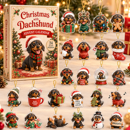 Christmas With Dachshund Advent Calendar 2026 - 24-Day Festive Countdown, Acrylic Charms Blind Box - Gift For Dachshund Lovers