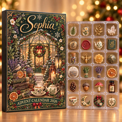 Personalized Herbal Greenhouse Advent Calendar 2026: Custom Name 24 Piece Botanical Charm Box