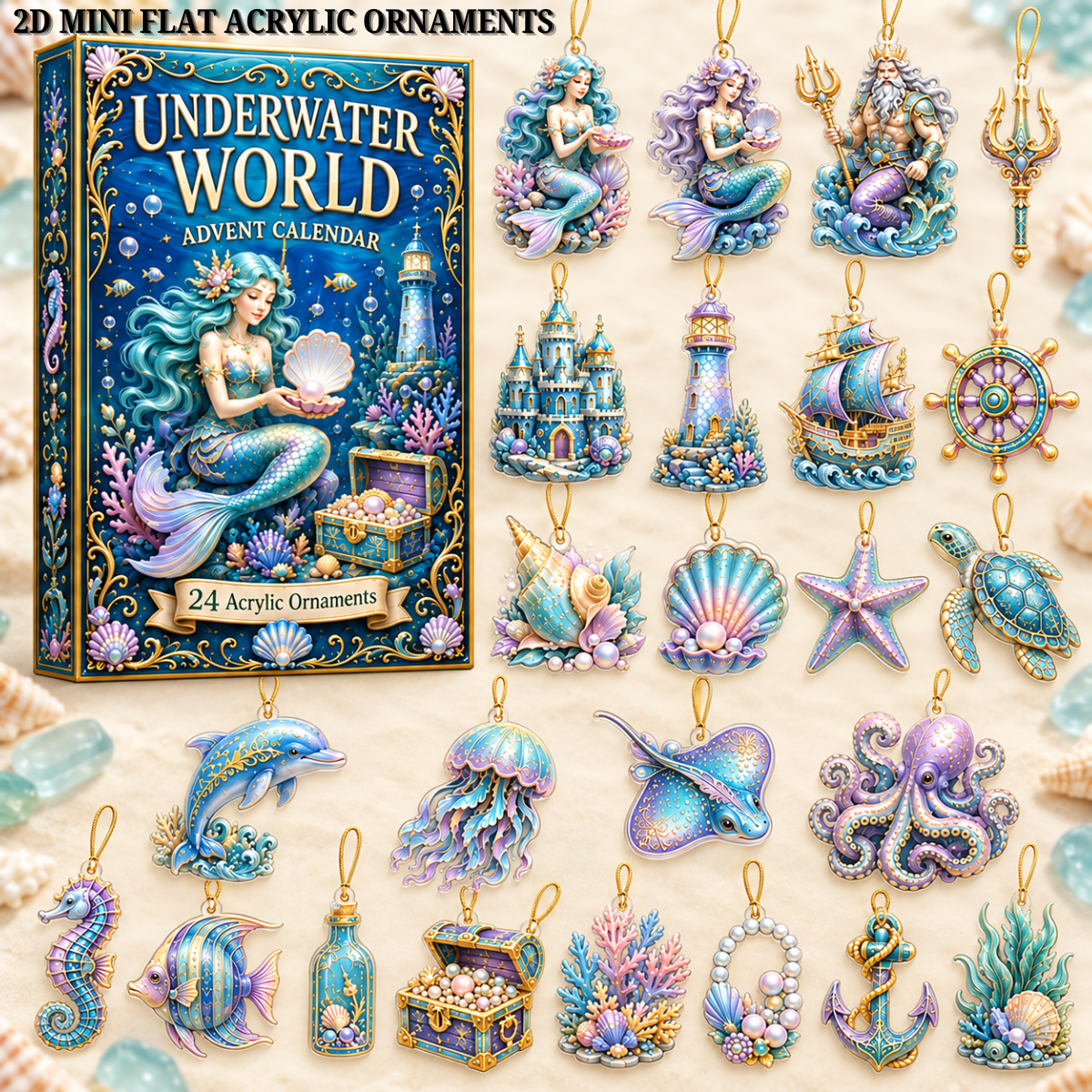 Mystic Underwater World Advent Calendar 2026 - 24-Day Festive Countdown, Acrylic Charms Blind Box - Gift For Ocean Lovers