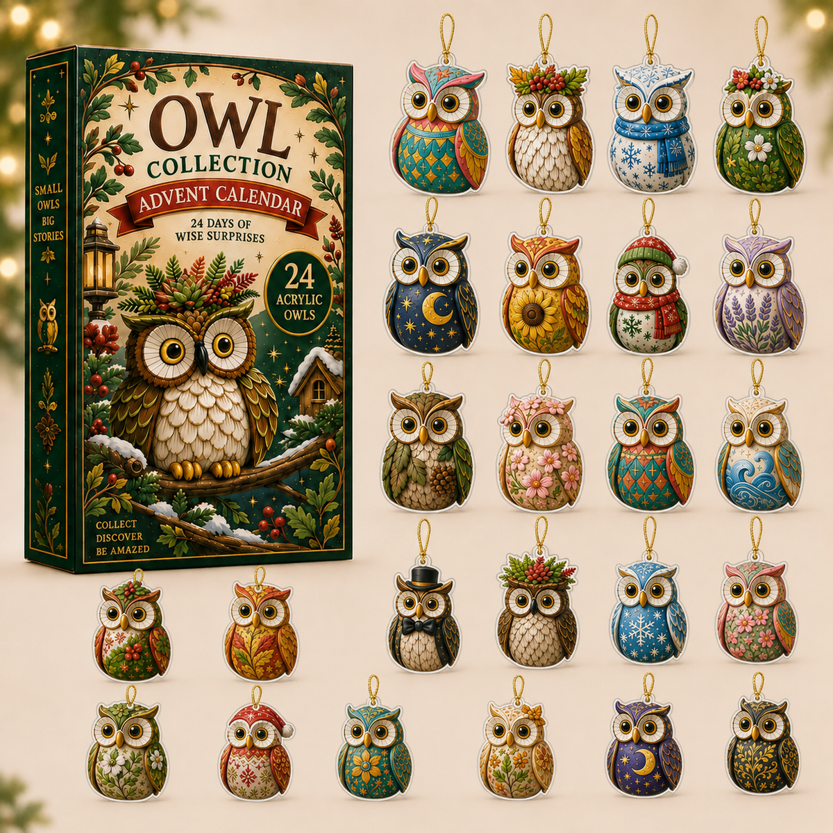 Owl Wonders Advent Calendar 2026 - 24-Day Festive Countdown, Acrylic Charms Blind Box - Gift For Animal Lovers