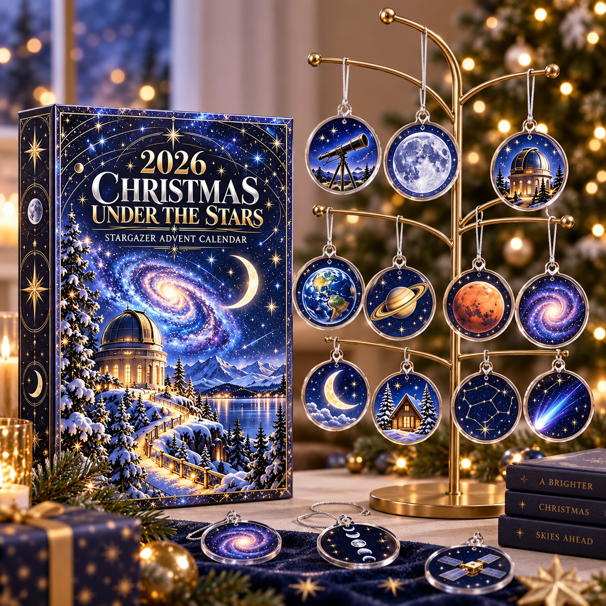 2026 Christmas Under The Stars Stargazer Advent Calendar With Celestial Ornaments, Unique Space Theme Holiday Countdown Gift