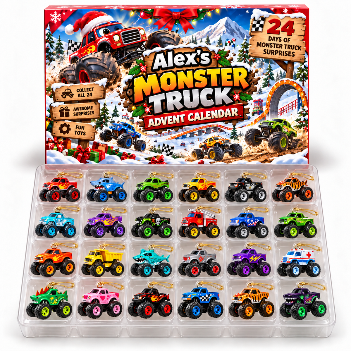 24 Days of Monster Trucks - Personalized Christmas Advent Calendar