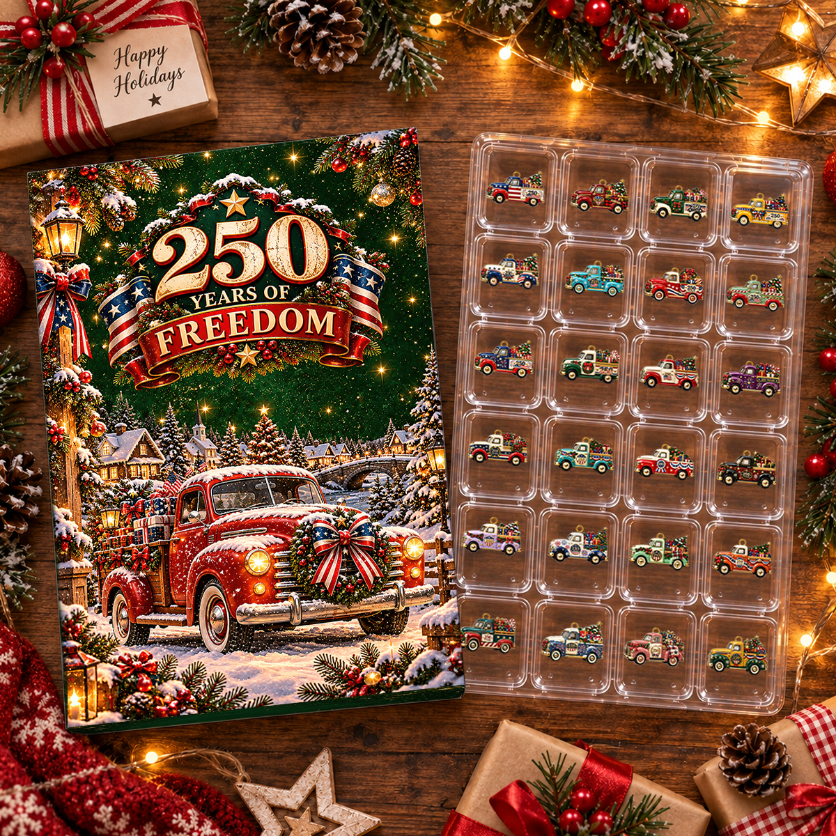250 Truck Christmas Advent Calendar 2026 - 24 Day Spirits Countdown, Acrylic Charms Blind Box - Gift For Family
