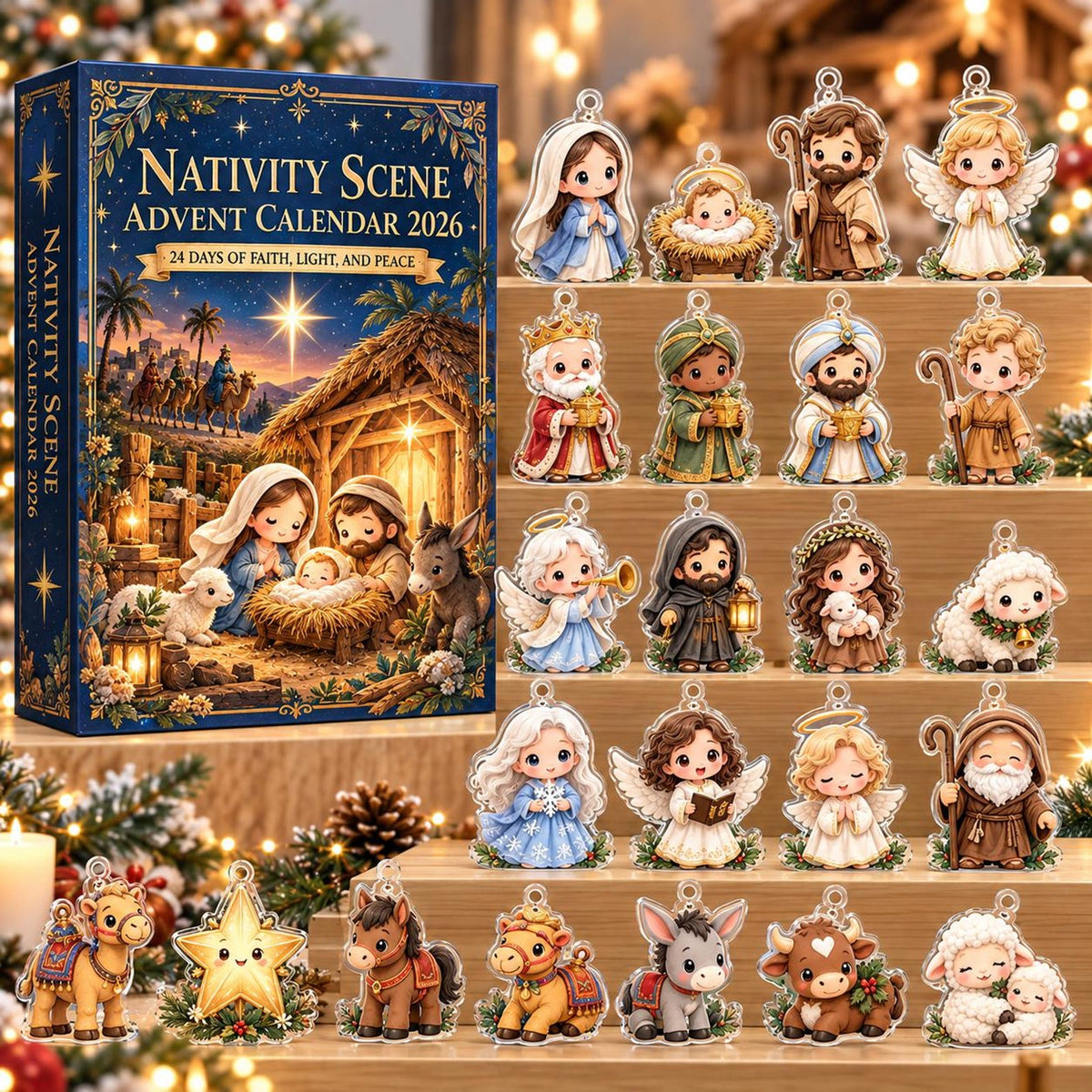 Nativity Advent Calendar 2026, 24 Days Christmas Countdown, Christian Nativity Ornament Set, Religious Christmas Gift, Holy Family Decor