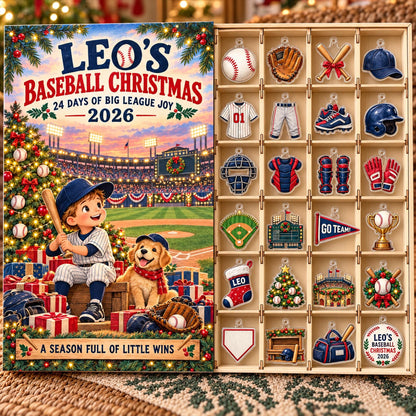 Personalized Baseball Advent Calendar 2026, Custom Baseball Christmas Countdown, 24 Day Acrylic Ornament Set, Baseball Player Gift