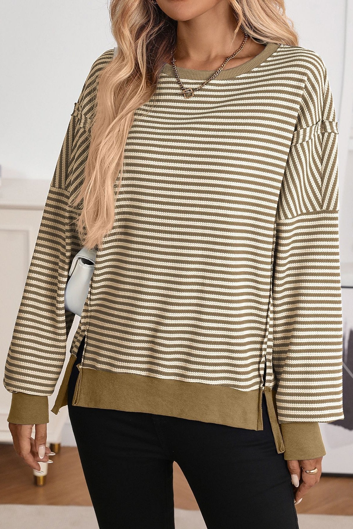 Colorblock Striped Oversized Sweatshirt