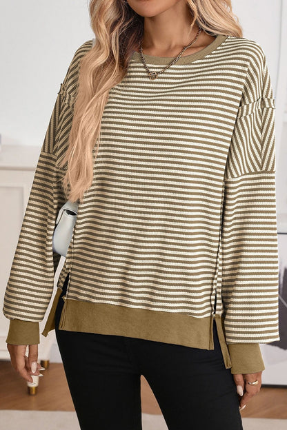 Colorblock Striped Oversized Sweatshirt