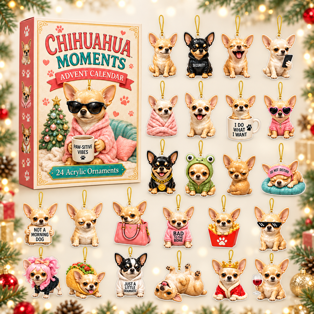 Chihuahua Meme Advent Calendar 2026 - 24-Day Festive Countdown, Acrylic Charms Blind Box - Gift For Chihuahua Lovers