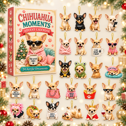 Chihuahua Meme Advent Calendar 2026 - 24-Day Festive Countdown, Acrylic Charms Blind Box - Gift For Chihuahua Lovers