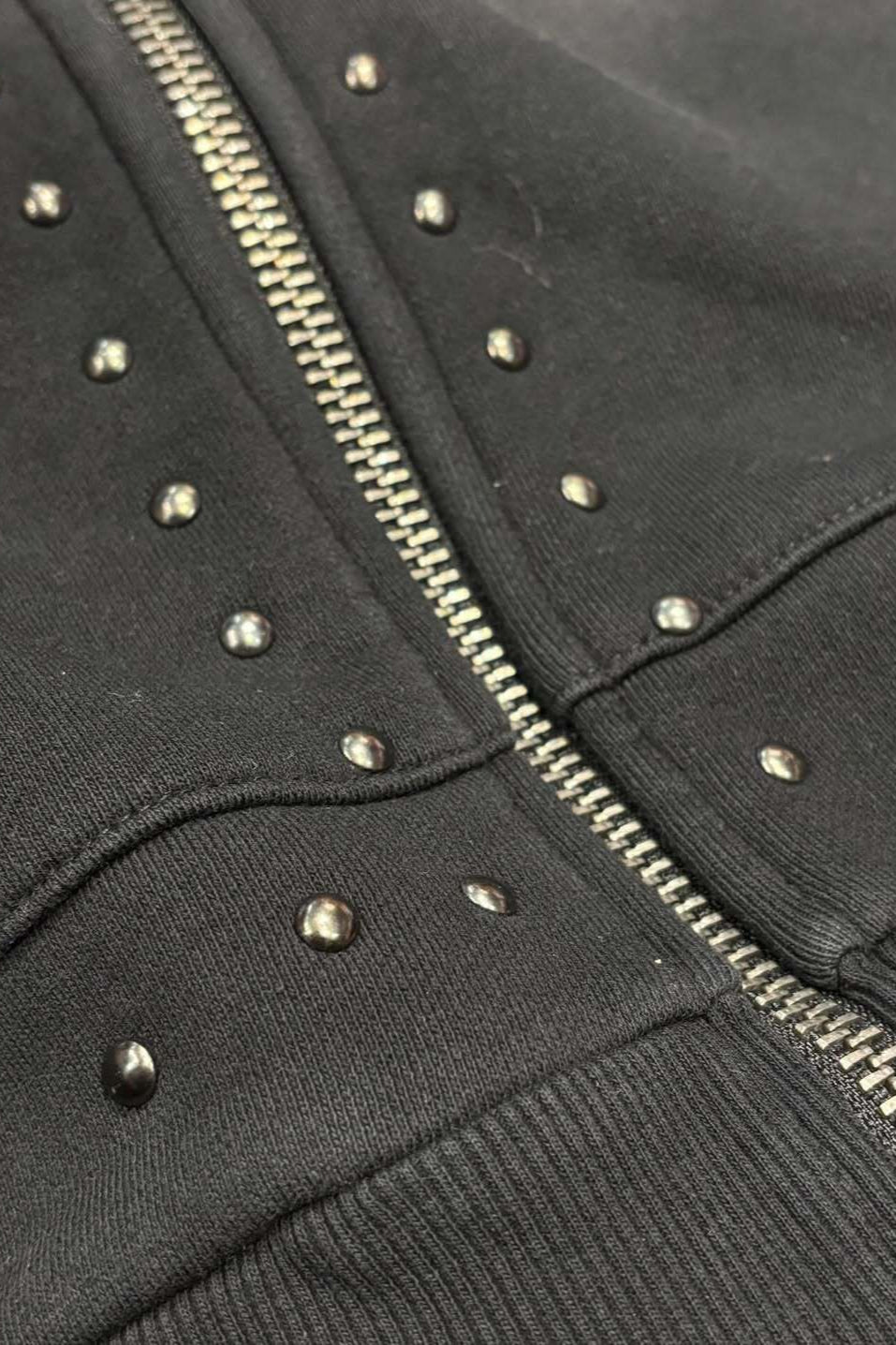 Rhinestone Distressed Zip-Up Hoodie
