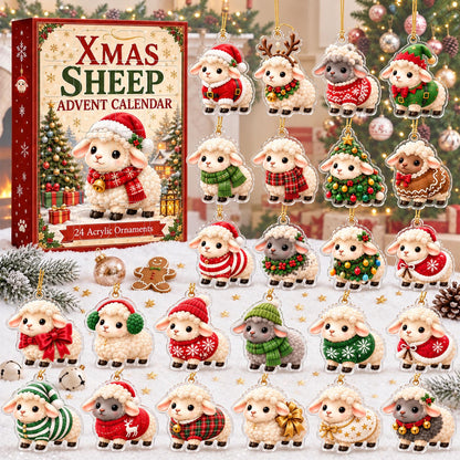 Custom Name Sheep Advent Calendar, Personalized Christmas Countdown with 24 Acrylic Ornaments, Gift for Kids & Family