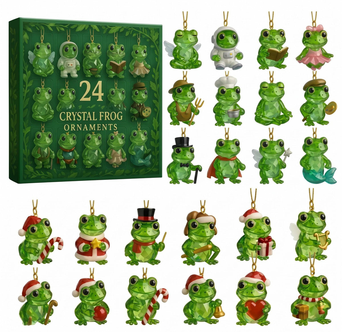 Frog 2D Advent Calendar 2026, 24 Crystal Frog Ornaments, Cute Christmas Countdown, Frog Lover Gift, Xmas Tree Decorations Amelia