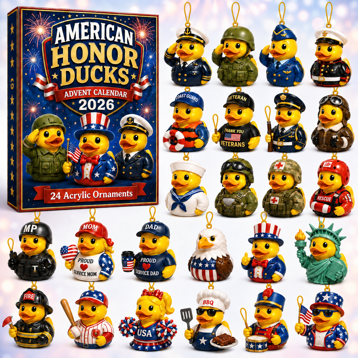 American Honor Rubber Duck Advent Calendar 2026 - 24-Day Festive Countdown, Acrylic Charms Blind Box - Gift For Family & Friends