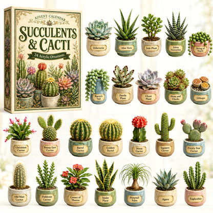 Succulents & Cacti Advent Calendar 2026 - 24-Day Festive Countdown, Acrylic Charms Blind Box - Gift For Nature Lovers