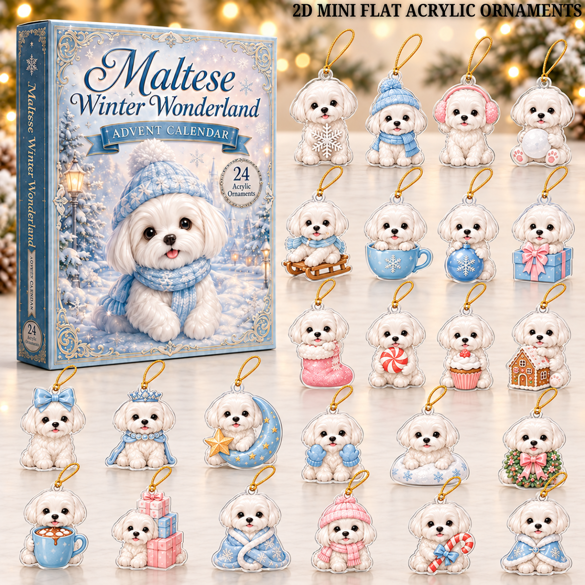 Maltese Winter Wonderland Advent Calendar 2026 - 24-Day Festive Countdown, Acrylic Charms Blind Box - Gift For Dog Lovers