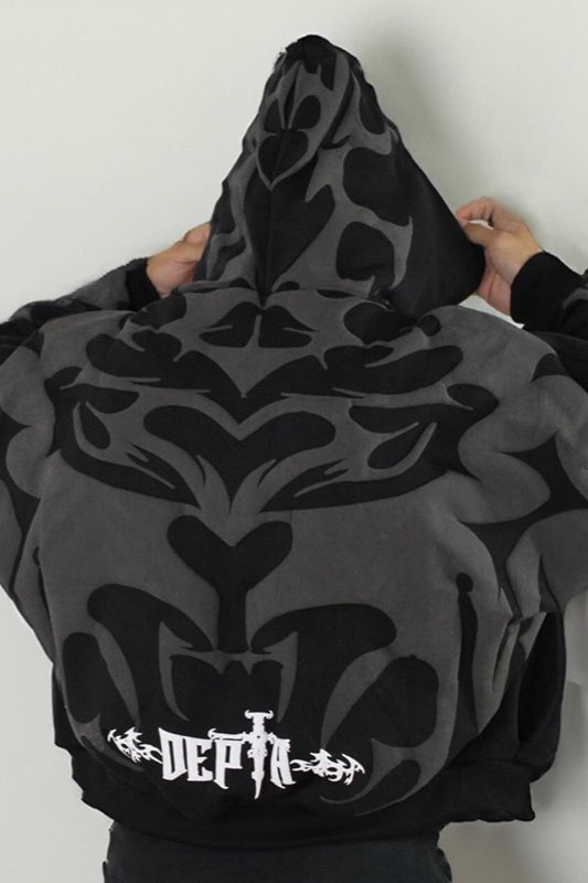 Embossed Graphic Zip Hoodie