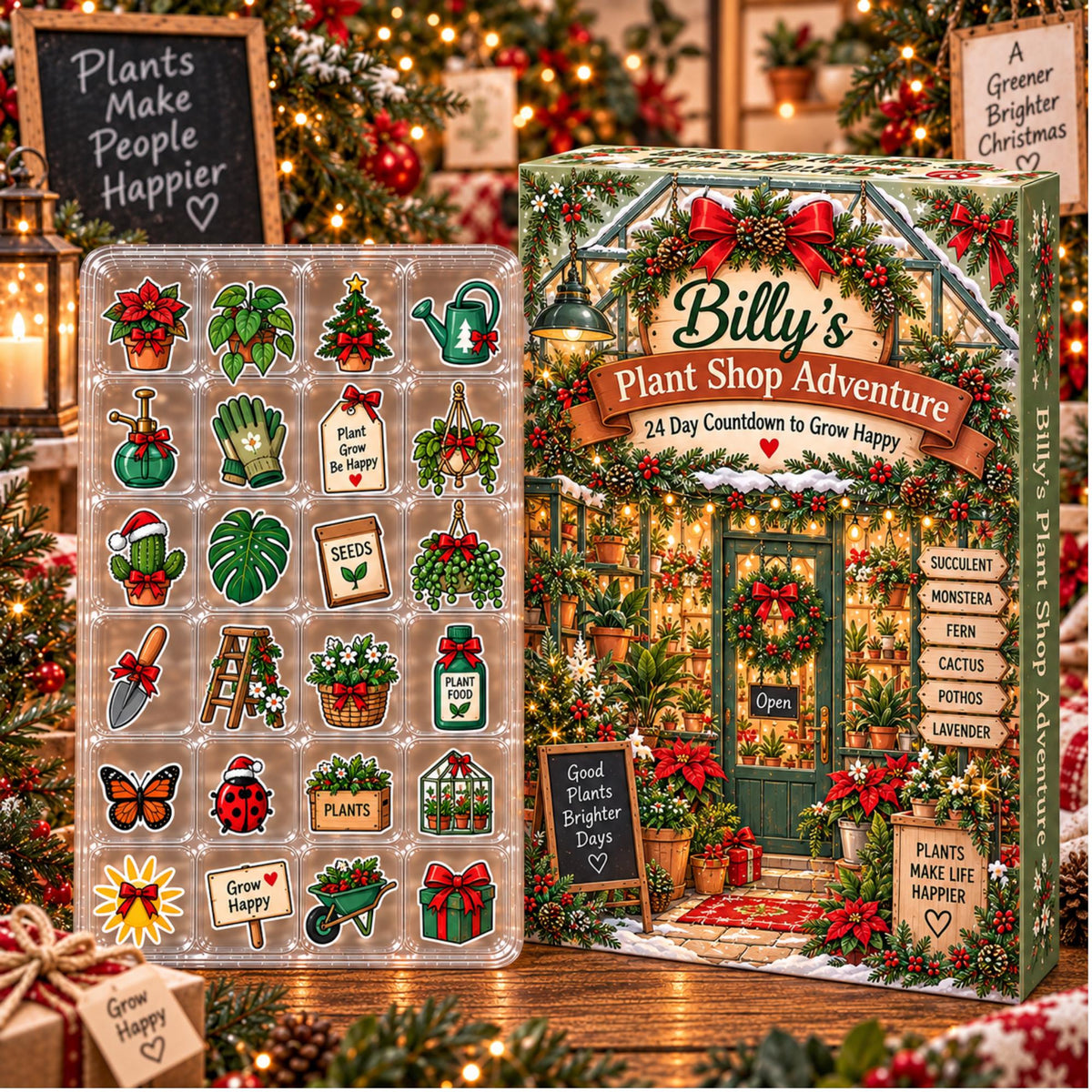 Custom Plant Shop Advent Calendar: Personalized Name, 24-Day Countdown (Acrylic or Wood)