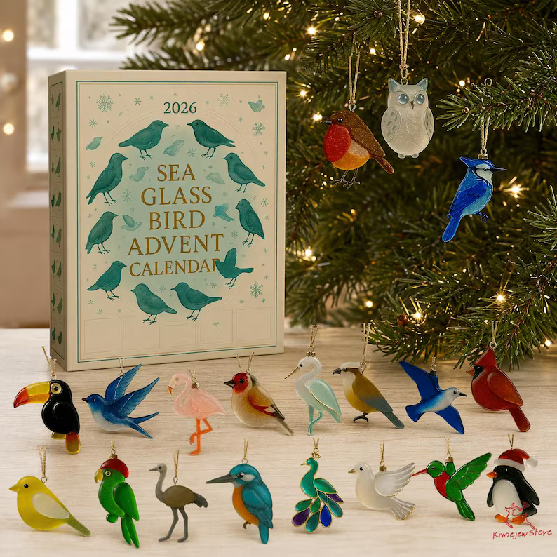 Sea Bird Advent Calendar 2026, 24 Acrylic Ornaments Christmas Countdown Box, Unique Bird Lover Gift
