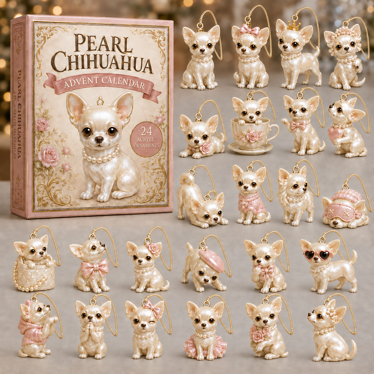 Pearl Chihuahua Dog Advent Calendar 2026 - 24-Day Festive Countdown, Acrylic Charms Blind Box - Gift For Dog Lovers