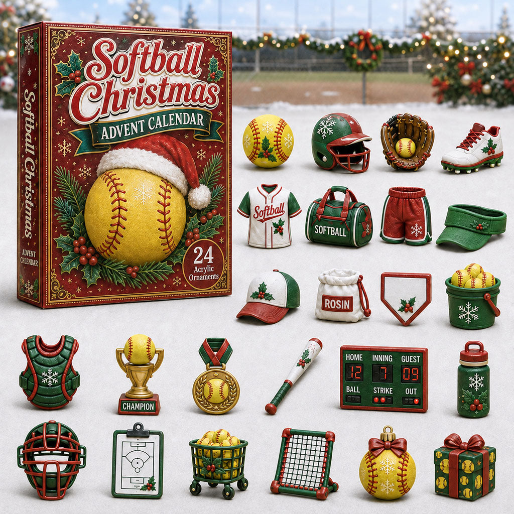 Softball Christmas Advent Calendar 2026 - 24-Day Festive Countdown, Acrylic Charms Blind Box - Gift For Softball Lovers