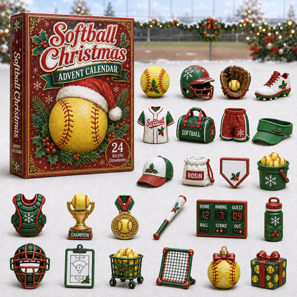 Softball Christmas Advent Calendar 2026 - 24-Day Festive Countdown, Acrylic Charms Blind Box - Gift For Softball Lovers