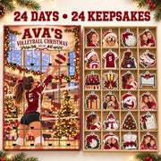 Personalized Volleyball Advent Calendar with 24 Custom Photo Acrylic Ornaments, Player Number Christmas Gift for Volleyball Family and Coach
