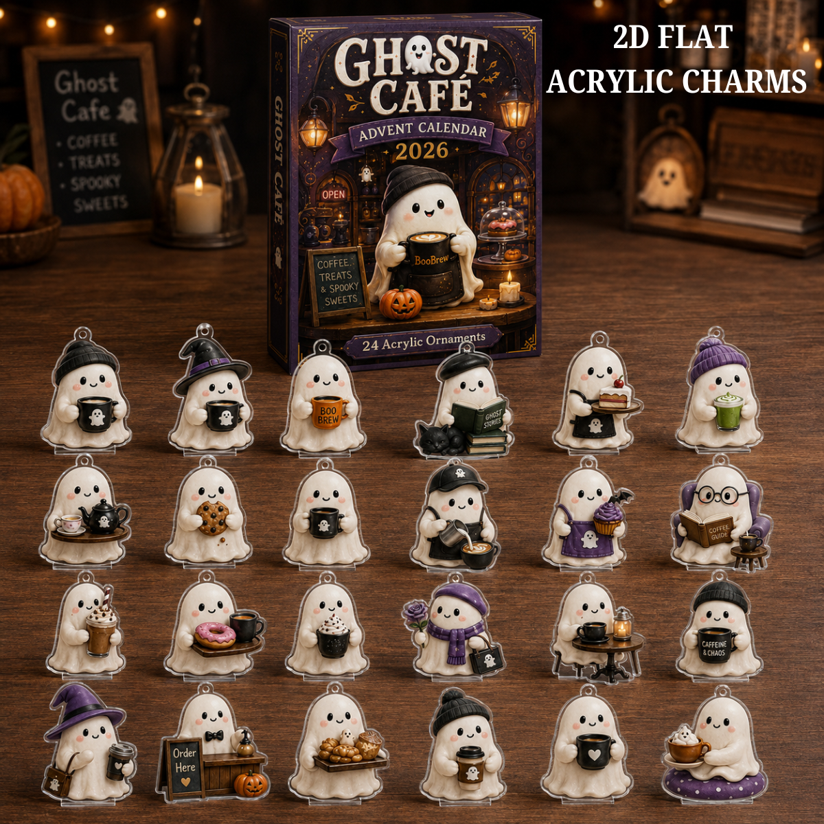 Ghost Cafe Advent Calendar 2026 - 24-Day Festive Countdown, Acrylic Charms Blind Box - Gift For Family & Friends