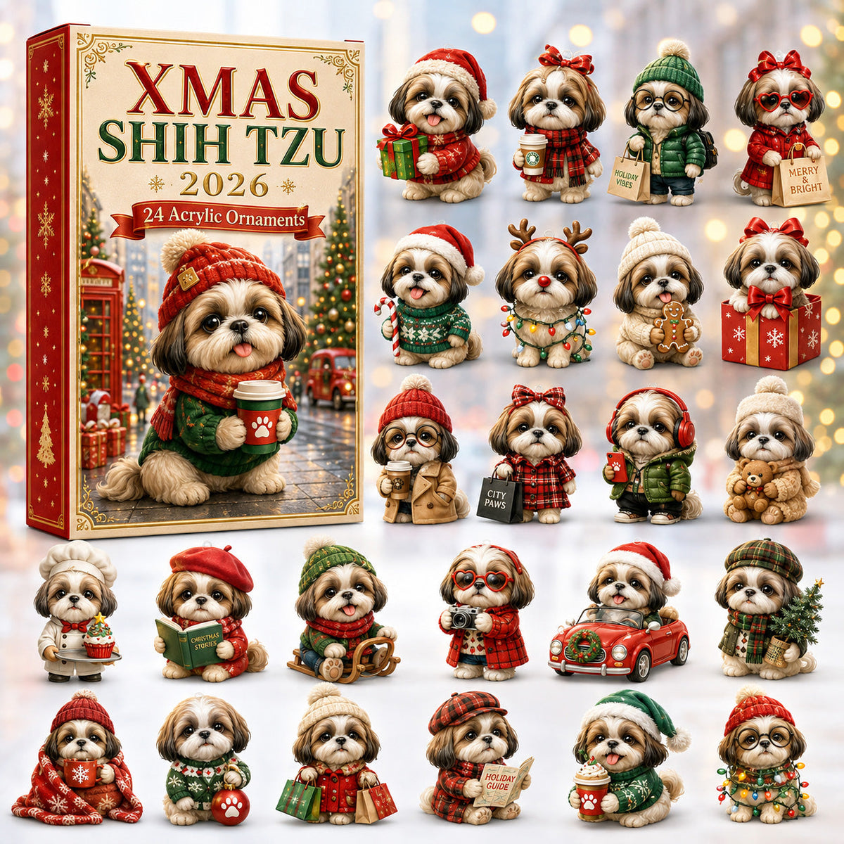 Xmas Shih Tzu Advent Calendar 2026 - 24-Day Festive Countdown, Acrylic Charms Blind Box - Gift For Shih Tzu Lovers