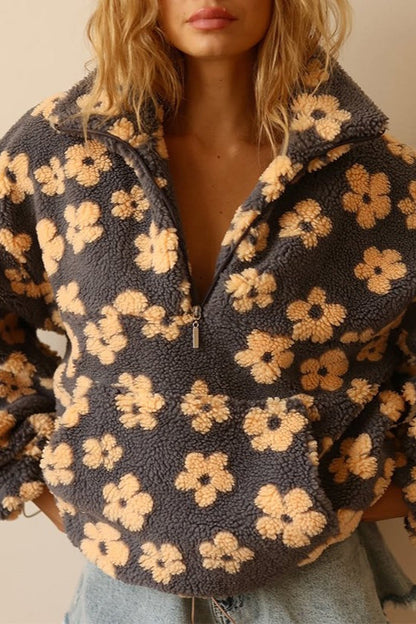 Floral Sherpa Quarter Zip Pullover