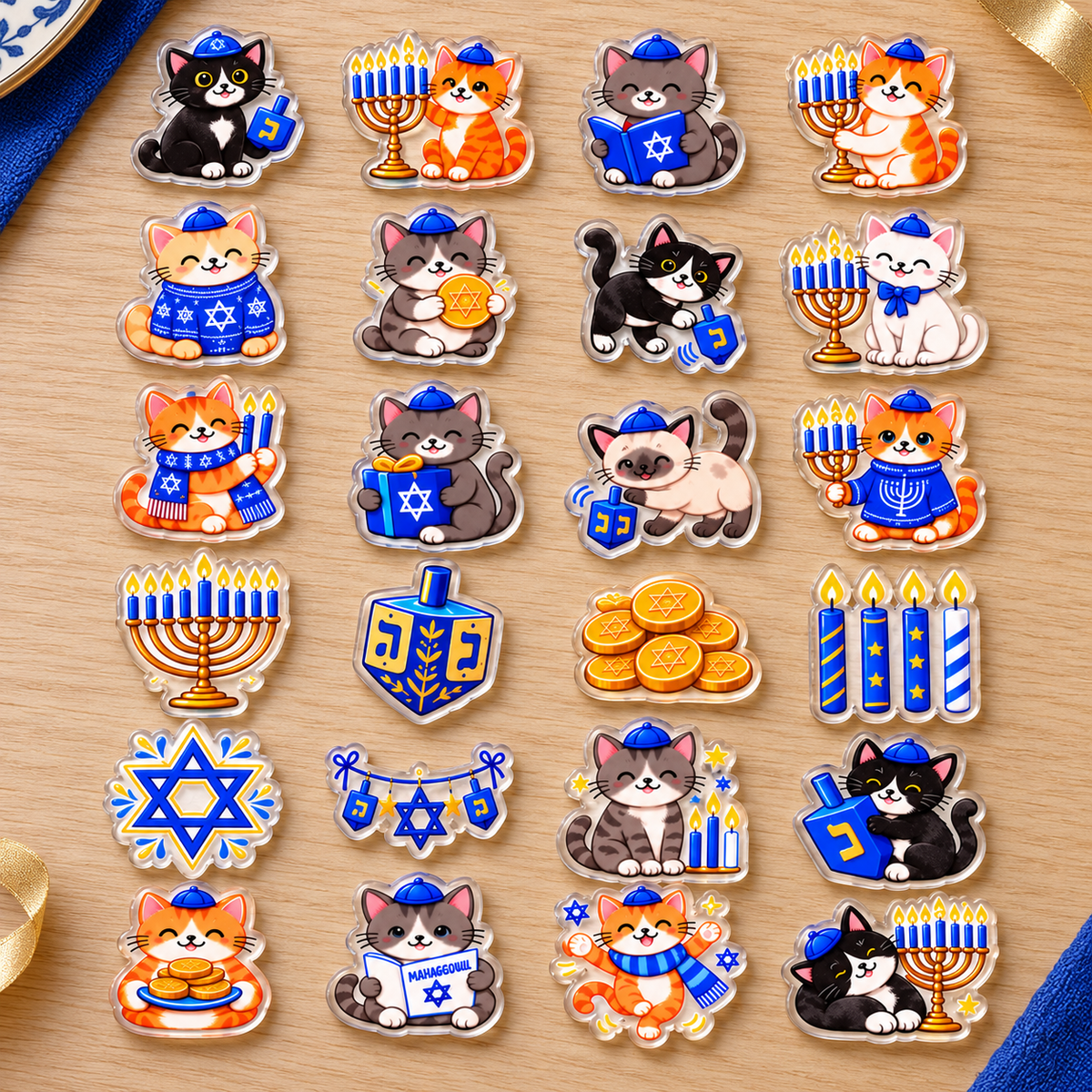 Hanukkah Advent Calendar: Personalized Christmas Countdown Box, Blue Paper and Acrylic