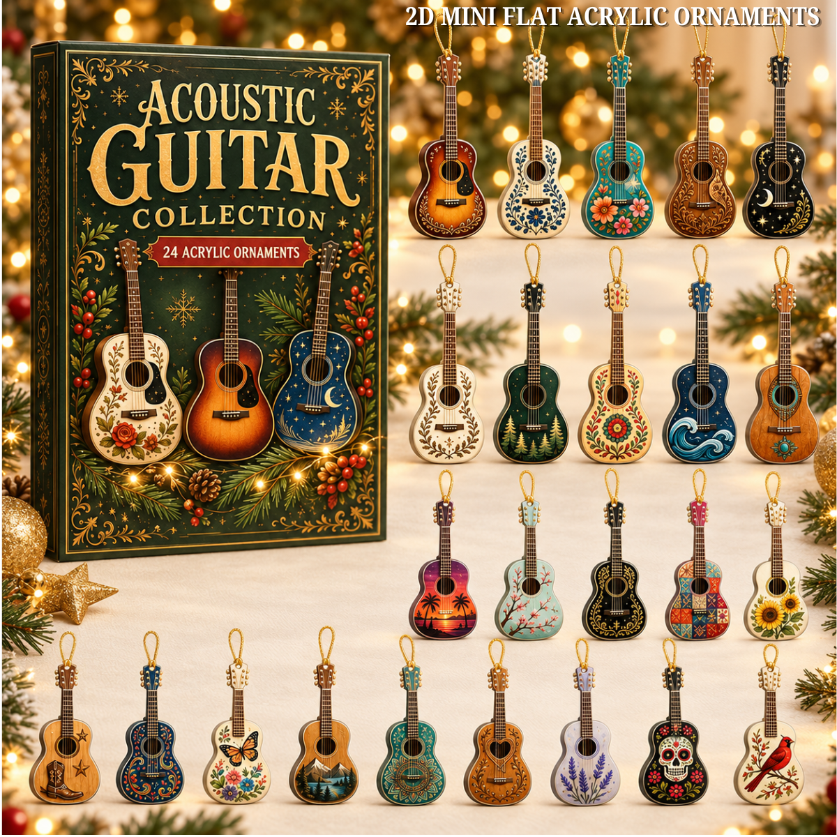 Acoustic Guitar Advent Calendar 2026 - 24-Day Festive Countdown, Acrylic Charms Blind Box - Gift For Guitar Lovers