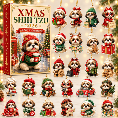 Xmas Shih Tzu Advent Calendar 2026 - 24-Day Festive Countdown, Acrylic Charms Blind Box - Gift For Shih Tzu Lovers
