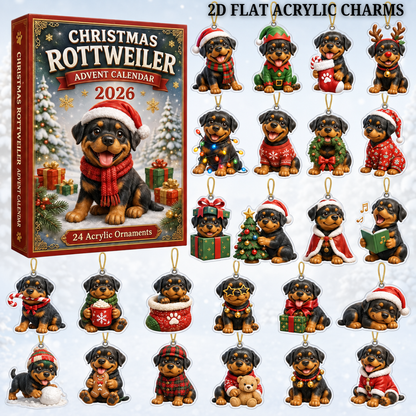 Christmas Rottweiler Advent Calendar 2026 - 24-Day Festive Countdown, Acrylic Charms Blind Box - Gift For Rottweiler Lovers