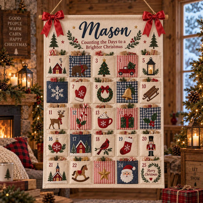Personalized Fabric Advent Calendar, 25-Pocket Fabric Countdown Organizer, Kids Advent Calendar, Reusable Wall Hanging, Christmas Decor