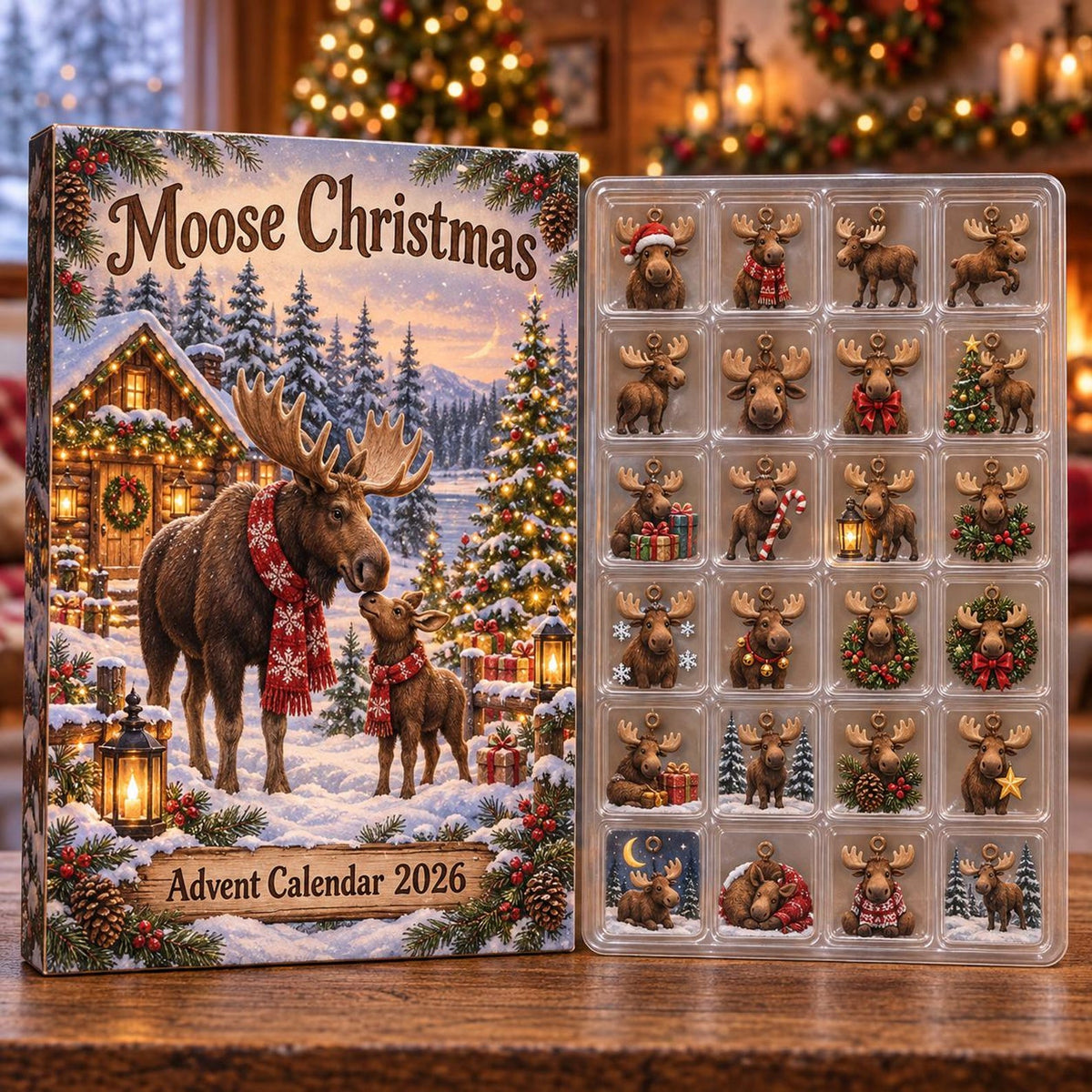 Personalized Moose Advent Calendar 2026, Woodland Christmas Countdown, Custom Name Moose Lover Gift, Rustic Cabin Holiday Decor