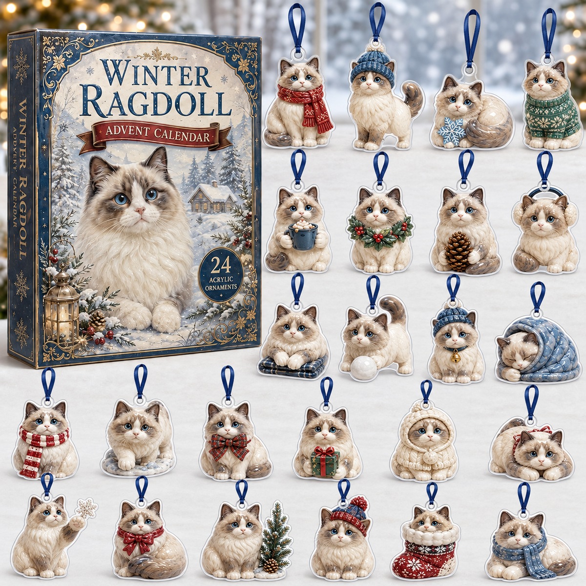Winter Ragdoll Advent Calendar 2026 - 24-Day Festive Countdown, Acrylic Charms Blind Box - Gift For Cat Lovers