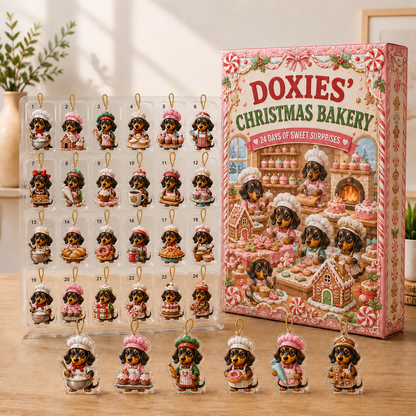 Dachshund Christmas Bakery Advent Calendar: 24 Flat Acrylic or Wood Charms