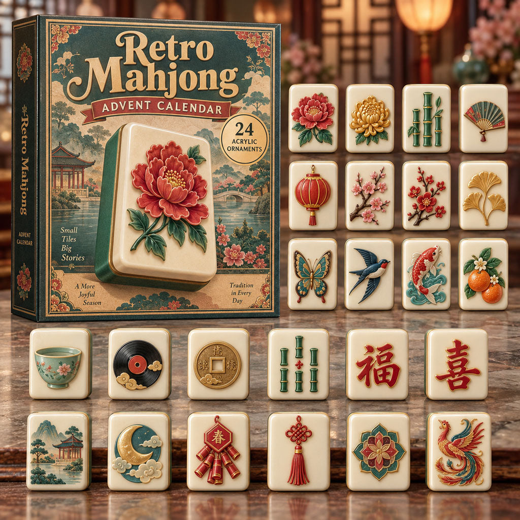 Retro Mahjong Advent Calendar 2026 - 24-Day Festive Countdown, Acrylic Charms Blind Box - Gift For Mahjong Lovers
