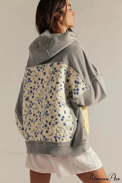 Embroidered Panel Design Casual Pullover Hoodie