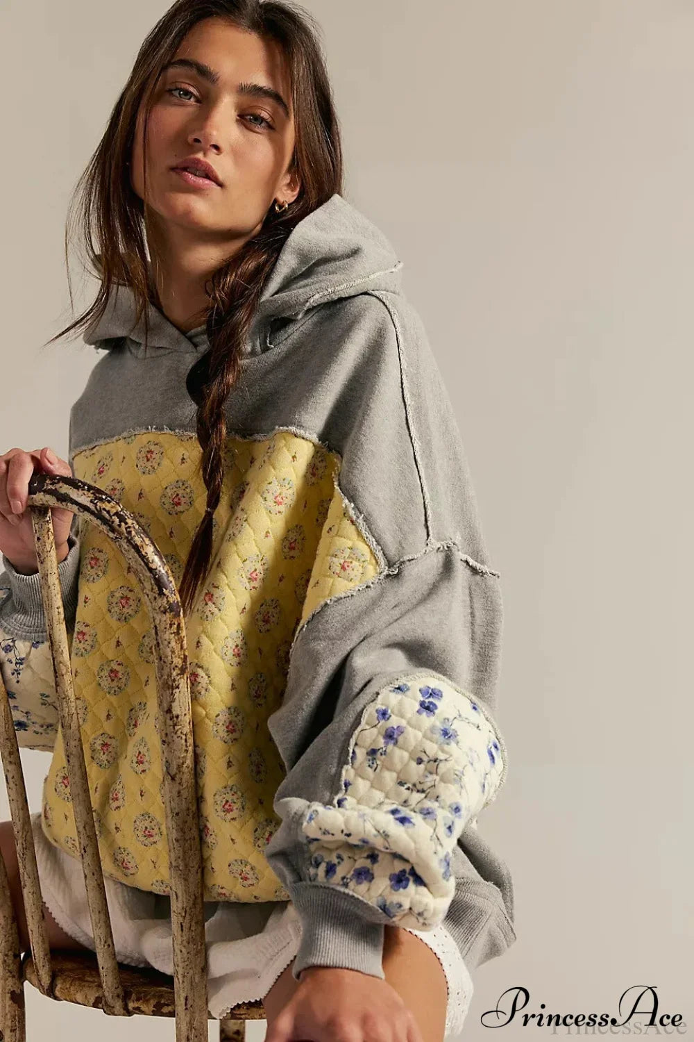 Embroidered Panel Design Casual Pullover Hoodie
