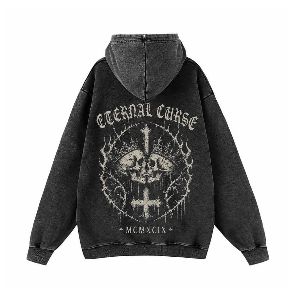 Eternal Curse Skull Inverted Cross Vintage Washed Hoodie