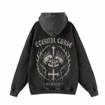 Eternal Curse Skull Inverted Cross Vintage Washed Hoodie