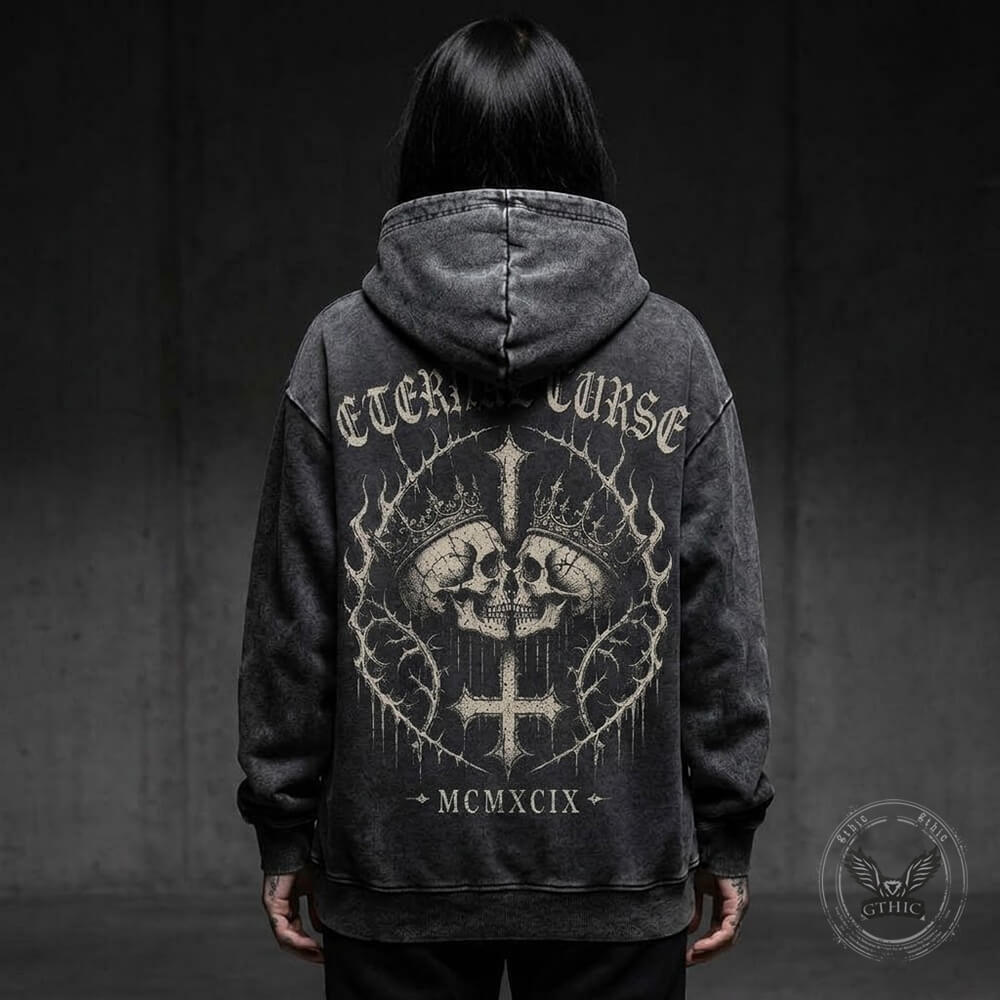 Eternal Curse Skull Inverted Cross Vintage Washed Hoodie