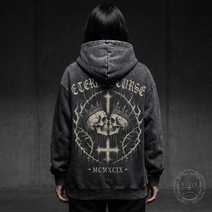Eternal Curse Skull Inverted Cross Vintage Washed Hoodie