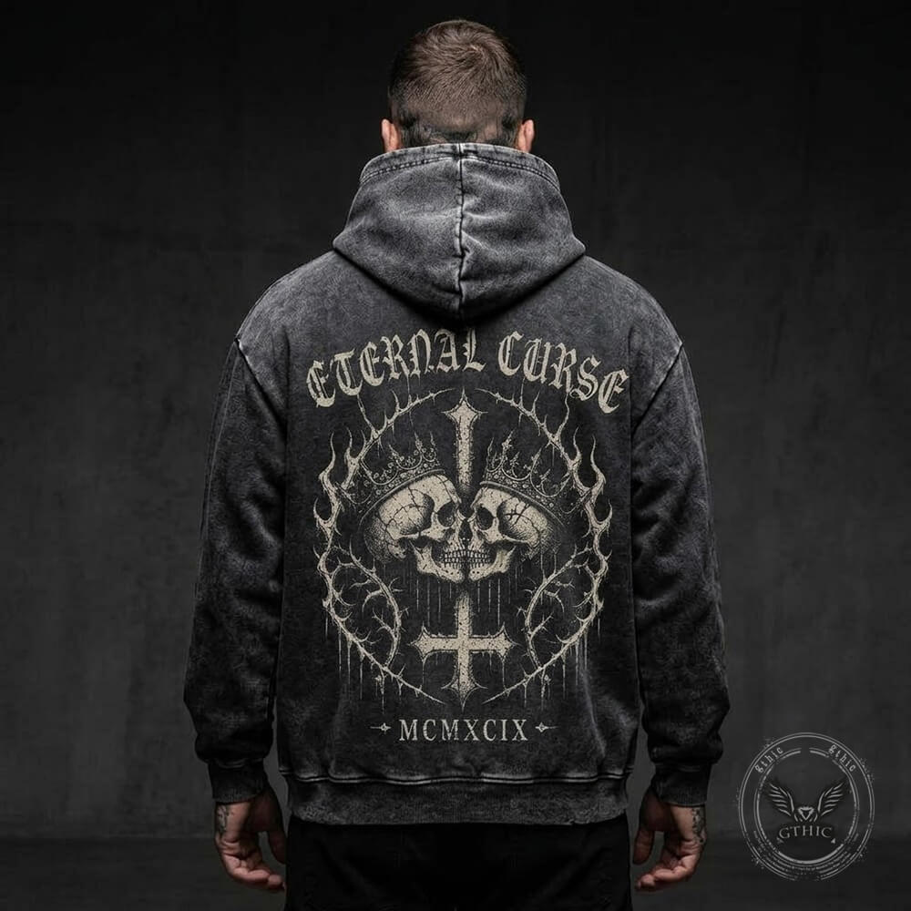 Eternal Curse Skull Inverted Cross Vintage Washed Hoodie