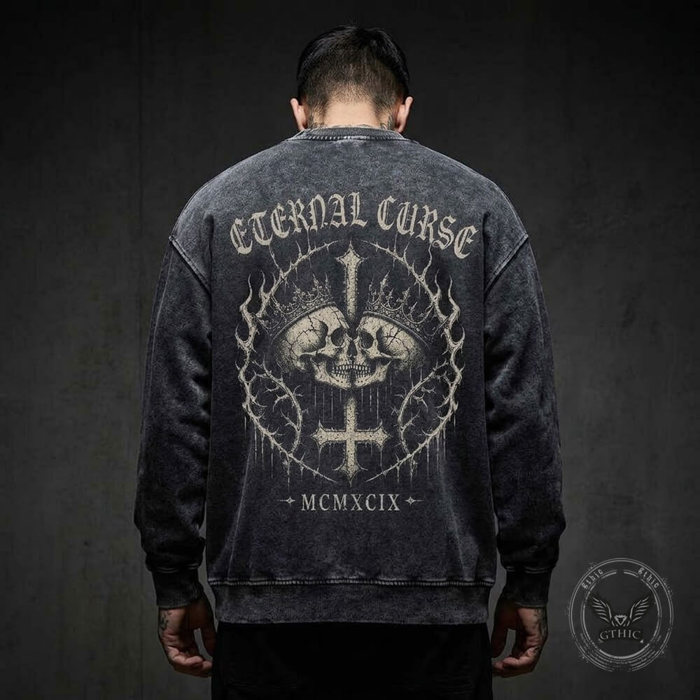 Eternal Curse Skull Inverted Cross Vintage Washed Sweatshirt