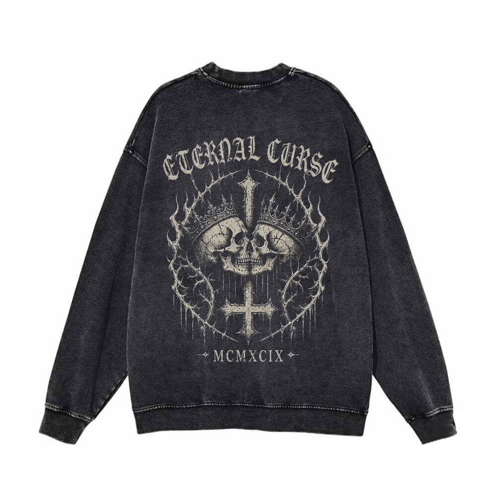 Eternal Curse Skull Inverted Cross Vintage Washed Sweatshirt