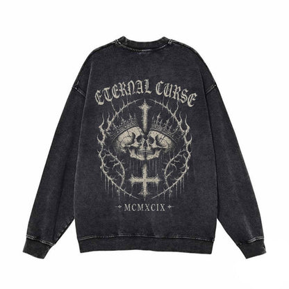 Eternal Curse Skull Inverted Cross Vintage Washed Sweatshirt